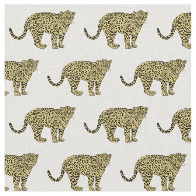 Vintag Leopard Cheetah Gepunktete Katze Zeichnend Stoff (Nahaufnahme)