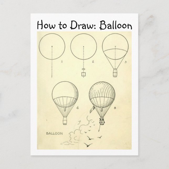Vintag lernen, wie man einen Heißluftballon Zeichn Postkarte (Vorderseite)