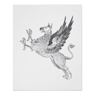 Vintag Letter Press Griffin Line Art Poster