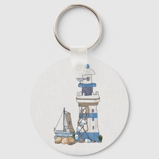 Vintag Leuchtturm mit Schiff Schlüsselanhänger (Vorderseite)