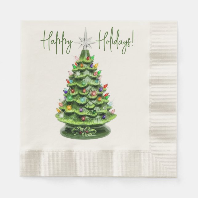Vintag Lighted Keramik Weihnachtsbaum Napkins Serviette (Vorderseite)