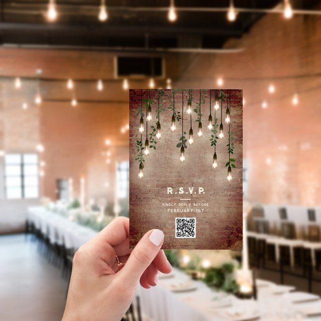 Vintag Lights Industrial Wedding QR RSVP Card (Von Creator hochgeladen)