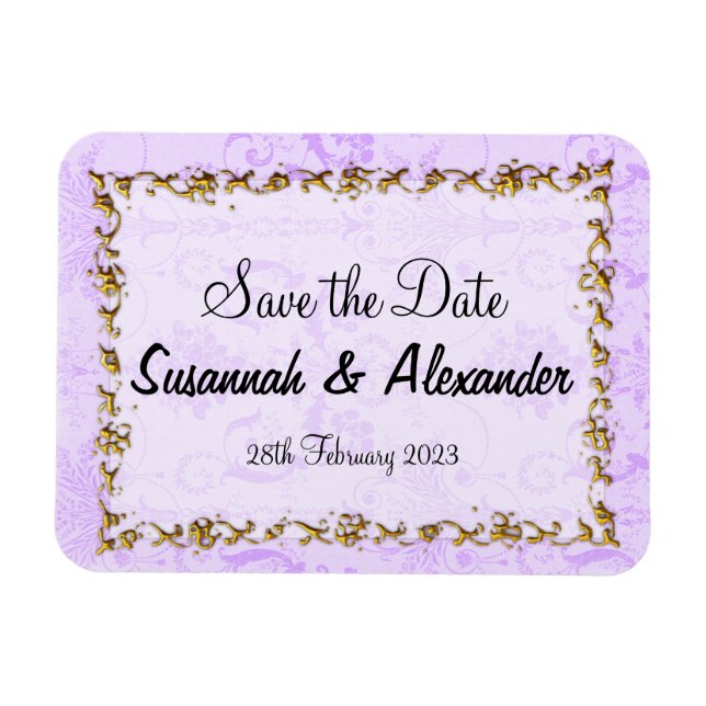Vintag Lila Boho Damask Save the Date Magnet (Horizontal)