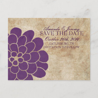Vintag Lila Dahlia Floral Save the Date Ankündigungspostkarte