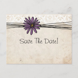 Vintag Lila Daisy Save the Date Ankündigungspostkarte