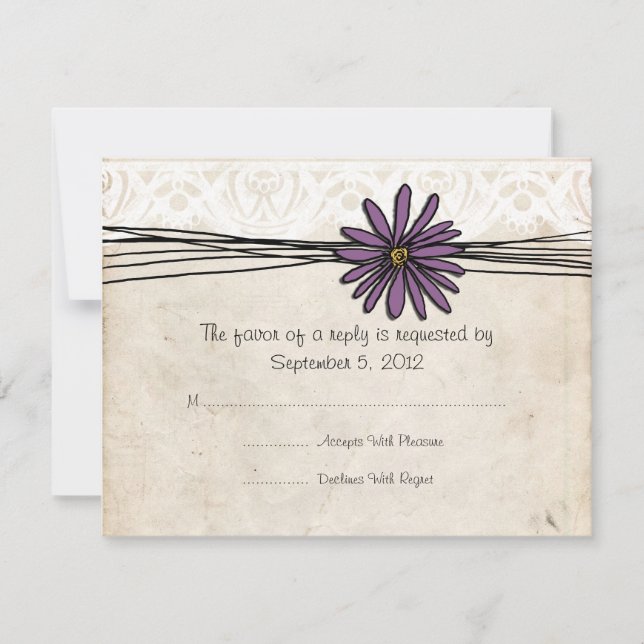 Vintag Lila Daisy Wedding RSVP (Vorderseite)