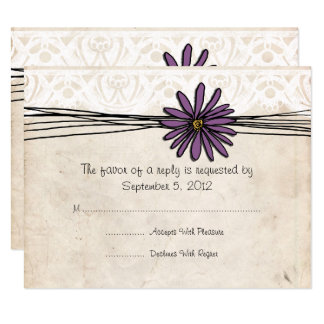 Vintag Lila Daisy Wedding RSVP Karte