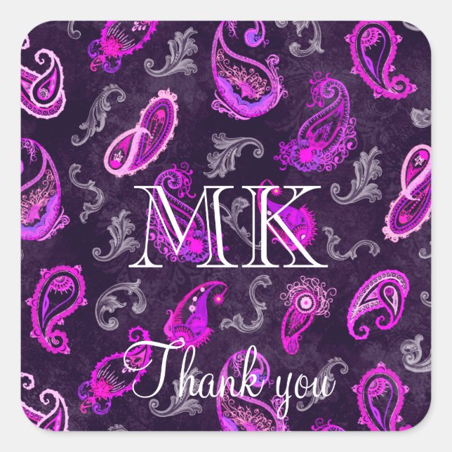 Vintag Lila Paisley Quadratischer Aufkleber (Vorderseite)