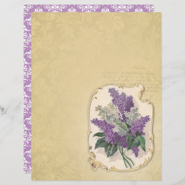 Vintag Lilac Blume Scrapbook Paper - Marple Hall (Vorne/Hinten)