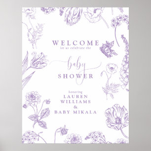 Vintag Lilac Lavender Floral Script Baby Dusche Poster