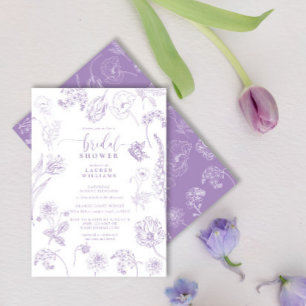 Vintag Lilac Lavender Floral Script Brautparty Einladung