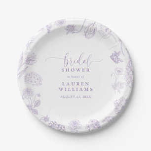 Vintag Lilac Lavender Floral Script Brautparty Pappteller