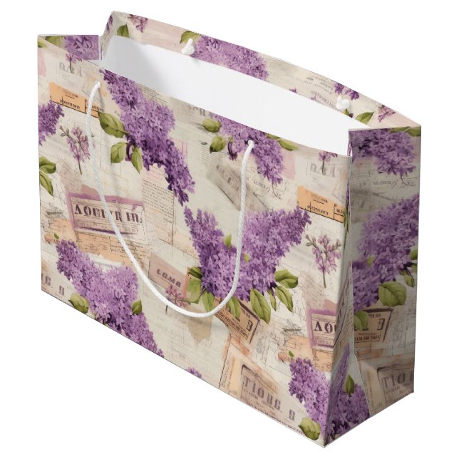 Vintag Lilac Pattern Große Geschenktüte (Rückseite Schrägansicht)