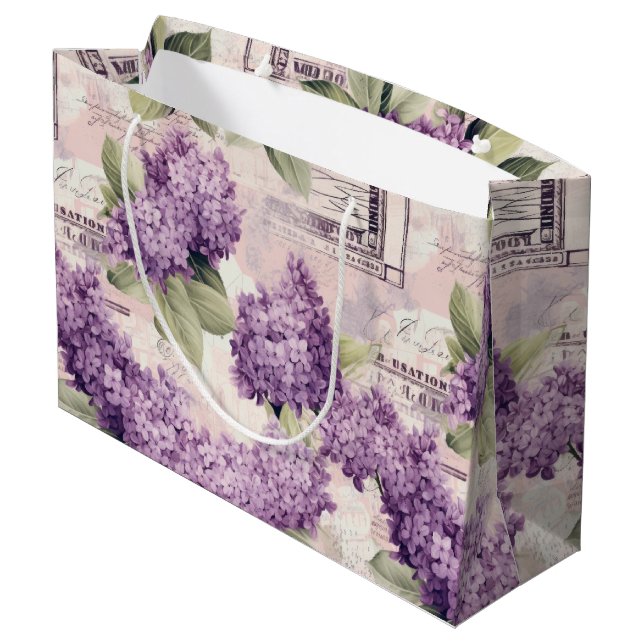 Vintag Lilac Pattern Große Geschenktüte (Rückseite Schrägansicht)