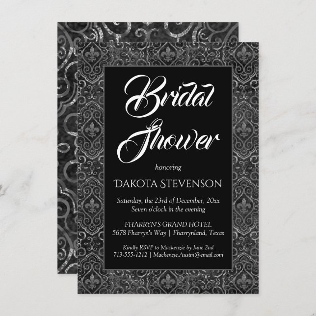 Vintag Lilie Damask | Grunge Brautparty Einladung (Vorne/Hinten)