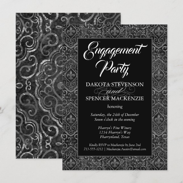 Vintag Lilie Damask | Grunge Verlobung Einladung (Vorne/Hinten)