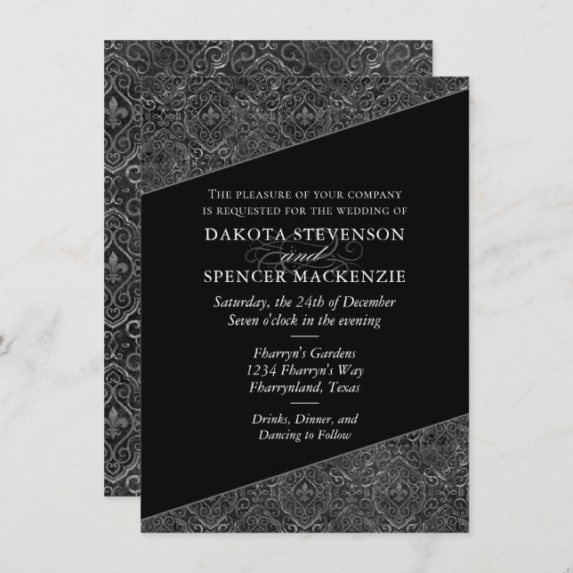 Vintag Lilie Damask | Grunge Wedding Einladung (Vorne/Hinten)