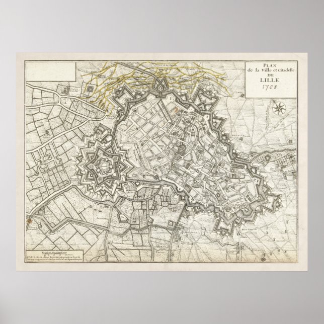 Vintag Lille France Map (1708) Poster (Vorne)