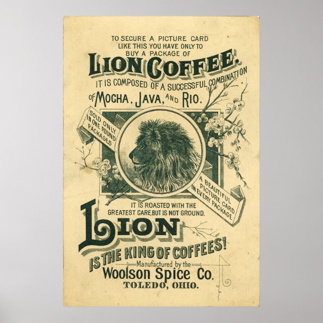 Vintag Lion Coffee Mocha Java Rio Werbung Poster (Vorne)