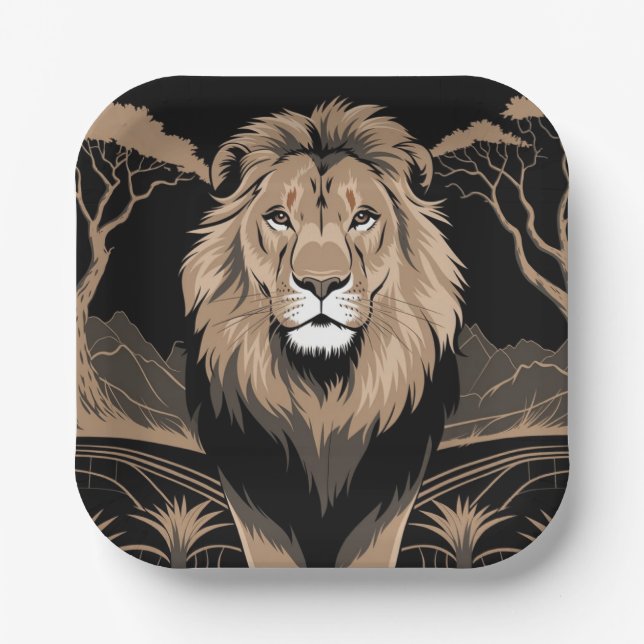 Vintag Lion Portrait Pappteller (Vorderseite)