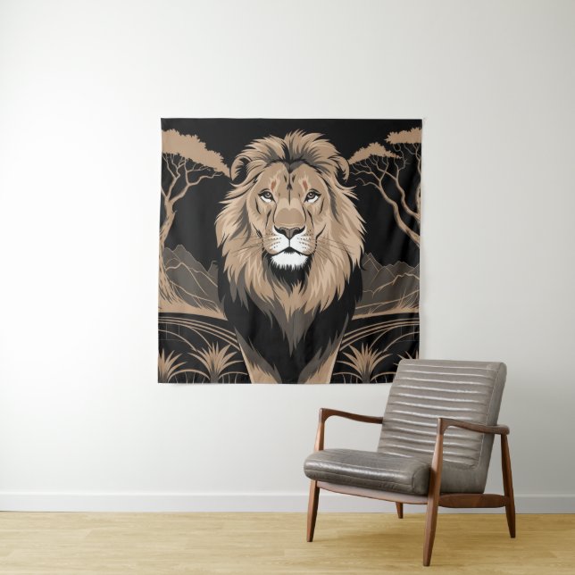 Vintag Lion Portrait Wandteppich (Beispiel)