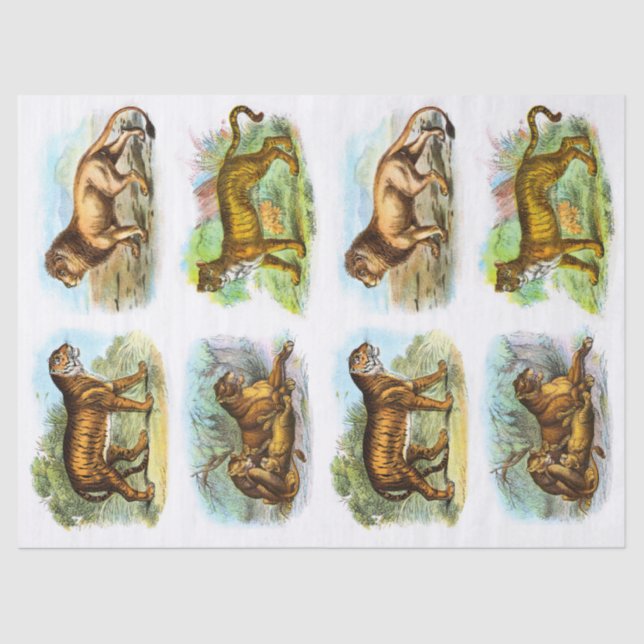Vintag Lion Tiger Decoupage Collage Seidenpapier (Vorderseite)