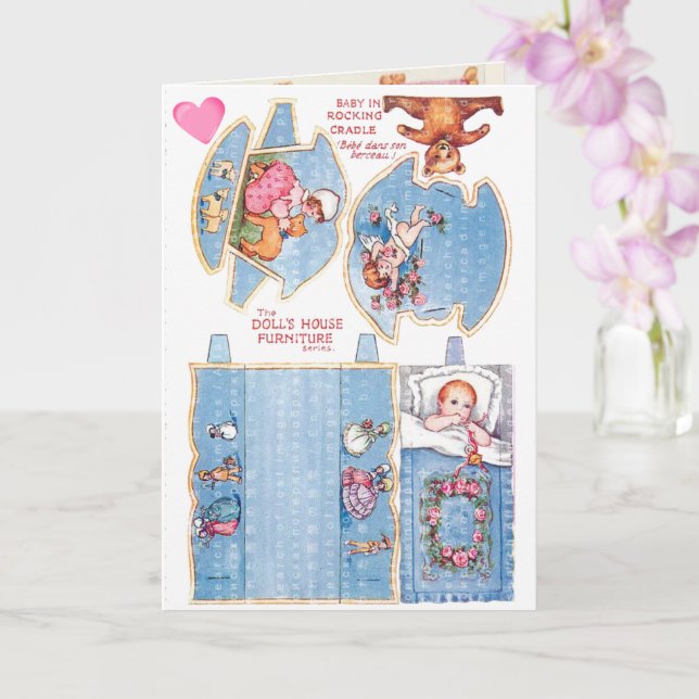 Vintag Little Girl and Baby Paper Puppenkarte Karte (Orchidee)