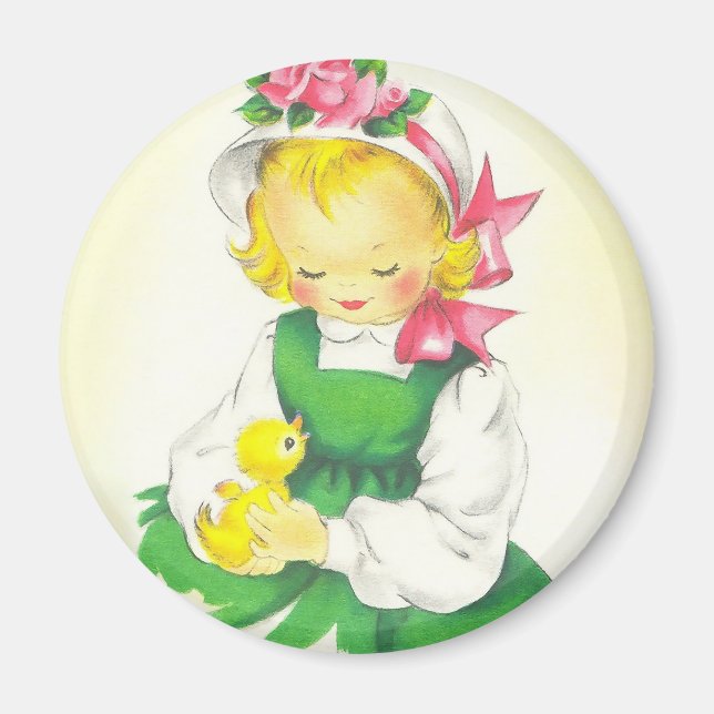 Vintag Little Girl Retro Niedlich Magnet (Vorne)