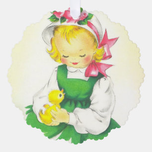 Vintag Little Girl Retro Niedlich Ornament Karte
