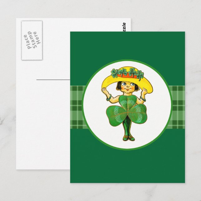 Vintag Little Irish Girl St. Patrick's Day Postkarte (Vorne/Hinten)