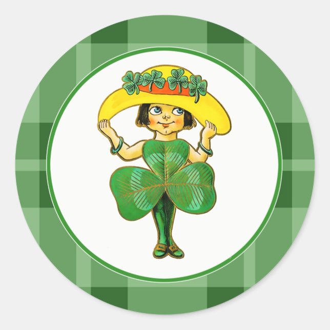 Vintag Little Irish Girl St. Patrick's Day Runder Aufkleber (Vorderseite)