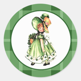 Vintag Little Irish Girl St. Patrick's Day Runder Aufkleber