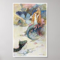 Vintag Little Mermaid Mairy Tale Illustration
