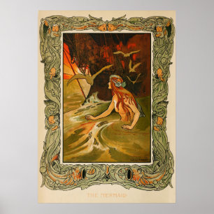 Vintag Little Mermaid Mairy Tale Illustration Poster