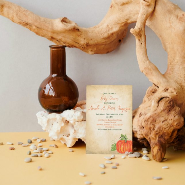 Vintag Little Pumpkin Orange Greenery Baby Shower Einladung (Von Creator hochgeladen)