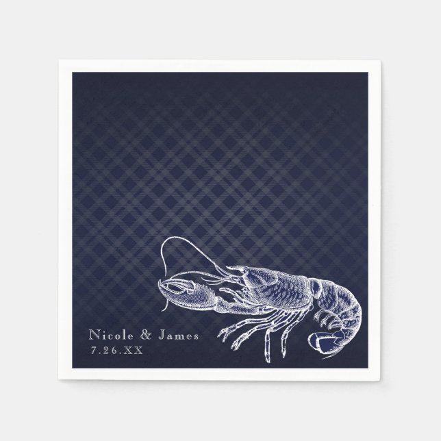 Vintag Lobster Navy Blue Elegante Chic Empfang Serviette (Vorderseite)