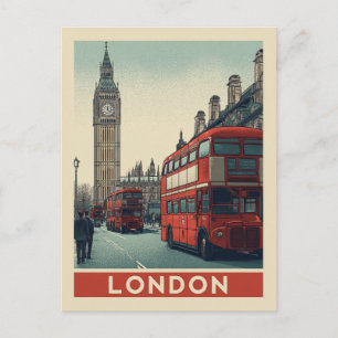 Vintag London England Big Ben Red Bus Travel Postkarte