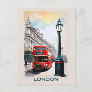 Vintag London England Red Bus Travel Postkarte