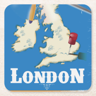 Vintag London, England Travel Poster Rechteckiger Pappuntersetzer