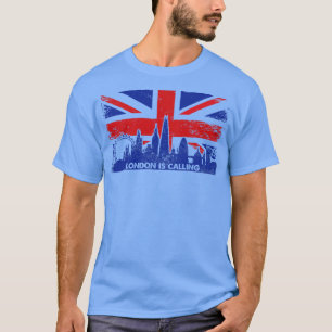 Vintag London ruft die britische Flagge Skyline an T-Shirt