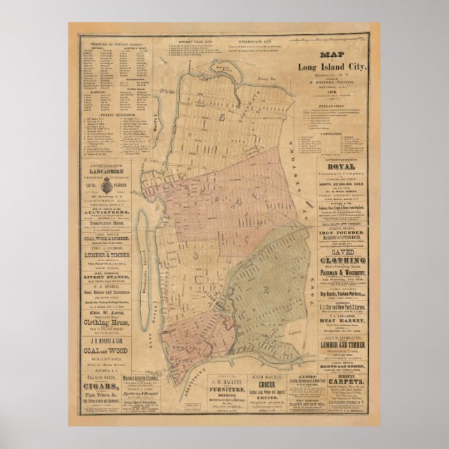 Vintag Long Island City NY Karte (1876) Poster (Vorne)