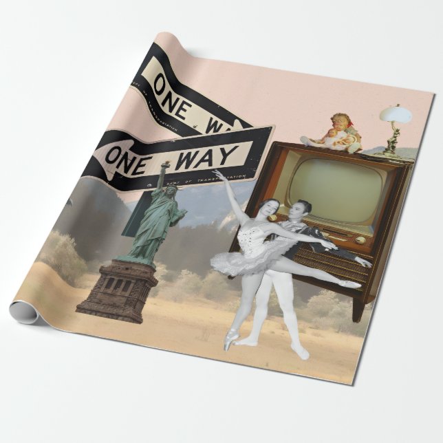 Vintag Look American Collage Geschenkpapier (Ungerollt)