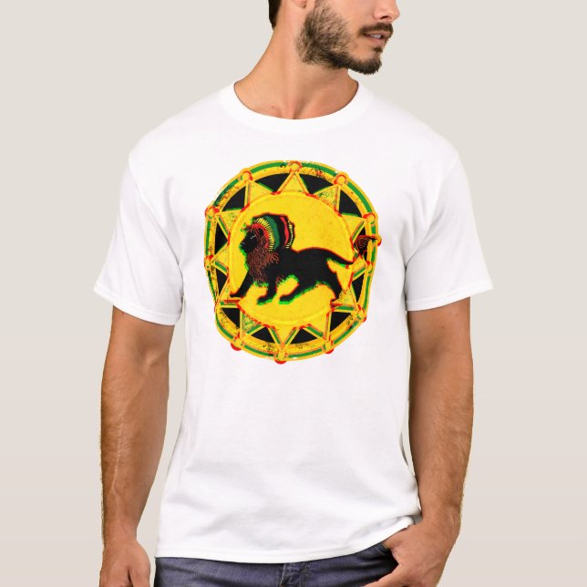 Vintag Look Black Rasta Lion Art T-Shirt (Vorderseite)