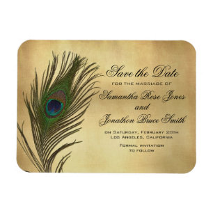 Vintag Look Peacock Feather Elegant Save the Date Magnet