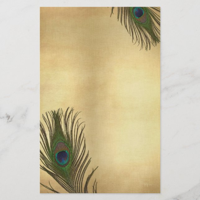 Vintag Look Pfauenfeathers Elegante Briefpapier (Vorderseite)