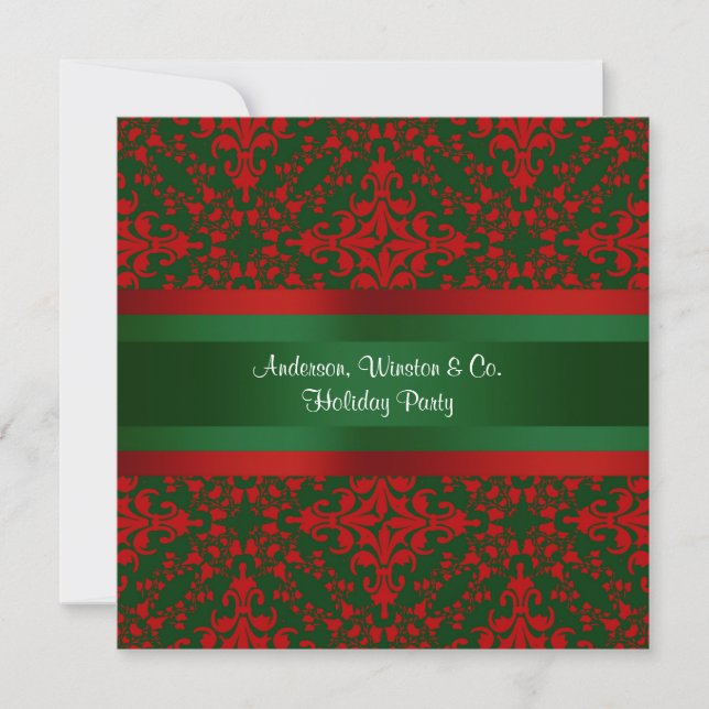 Vintag Look Red & Green Damask #2 Einladung (Vorderseite)