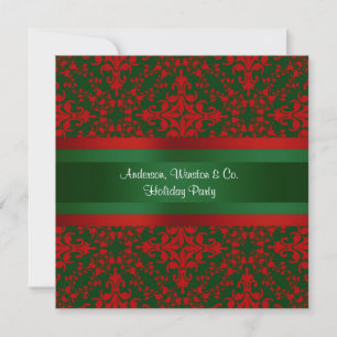 Vintag Look Red & Green Damask #2 Einladung