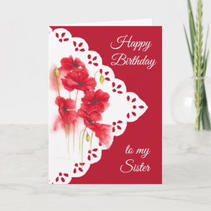 Vintag Look Red Poppy Blume für Sister Birthday Karte