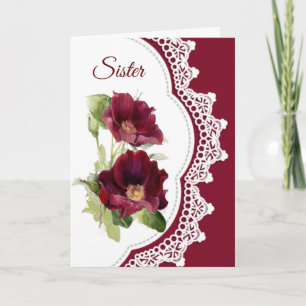 Vintag Look Rote Rosen Blume für Sister Birthday Karte