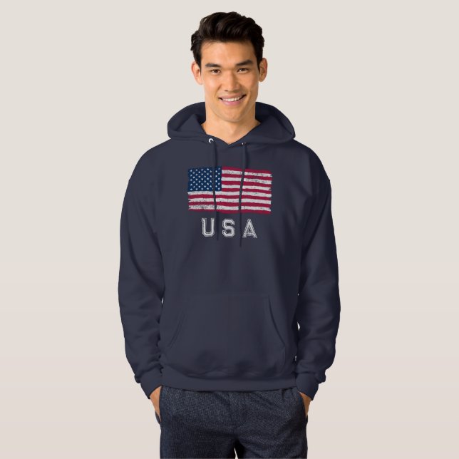 Vintag Look US Flag (White Text) Hoodie (Vorne ganz)